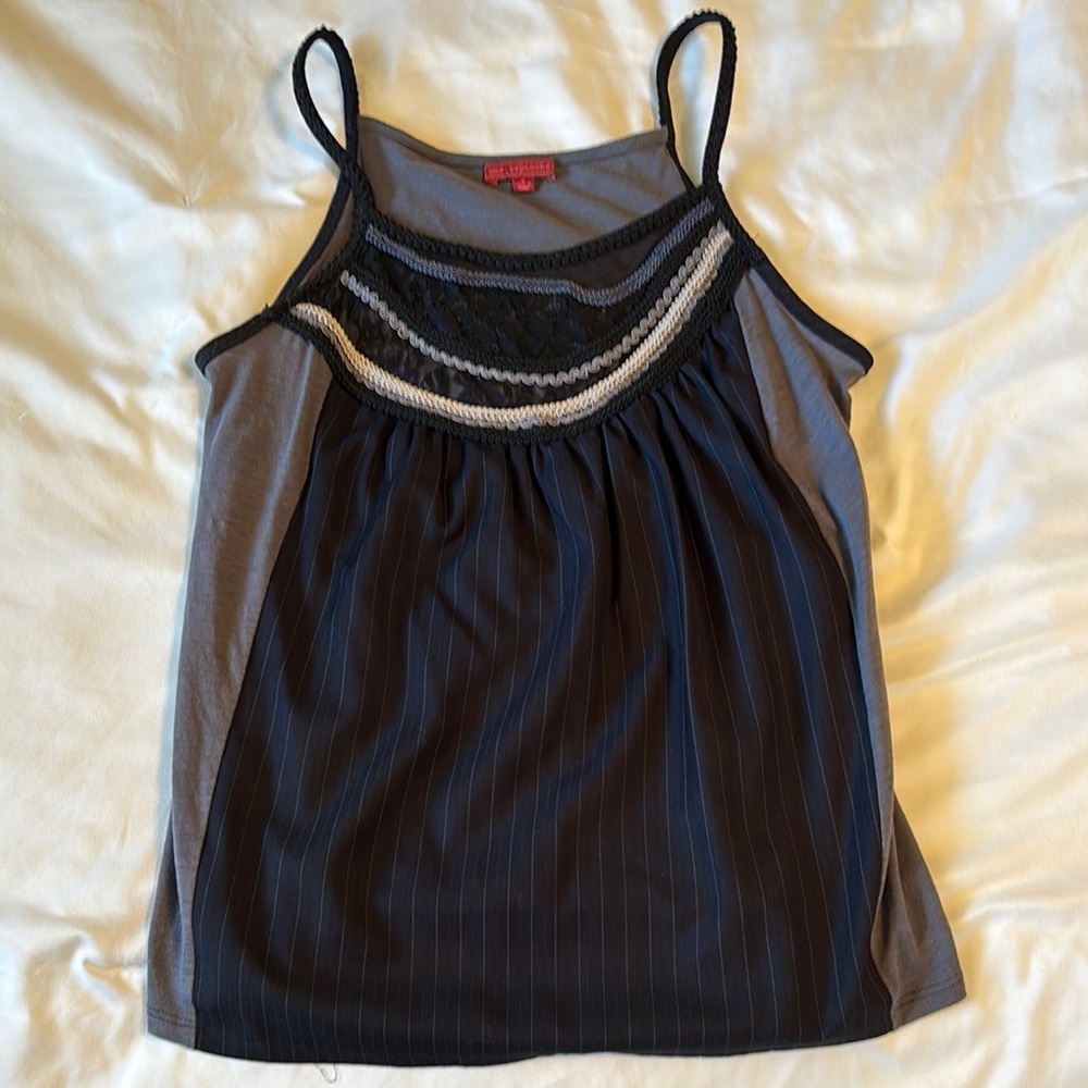 Asymmetrical Black and Gray Embellished Camisole Top